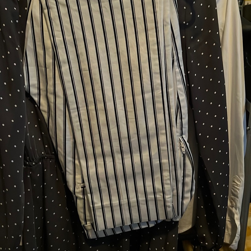 H&M woman’s white pants with blue pin stripe